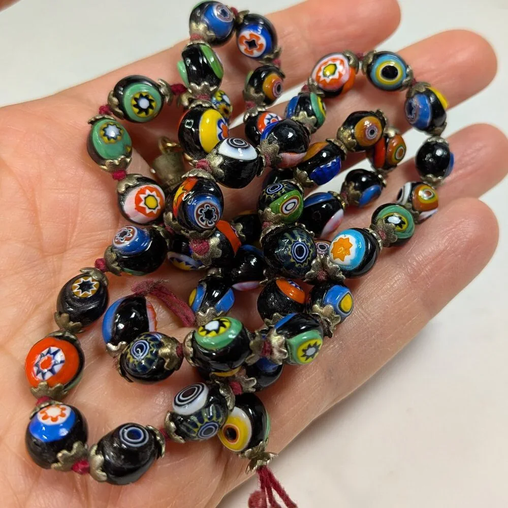 Vintage Millefiori Glass (52) BEADS Double Sided Handmade Multi Colored